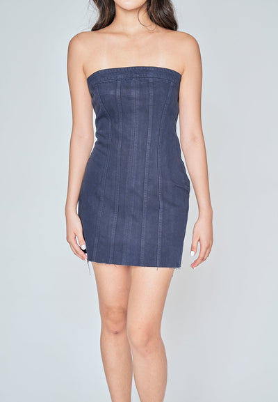 Maliyah Dark Blue Denim Lined Tube Mini Dress