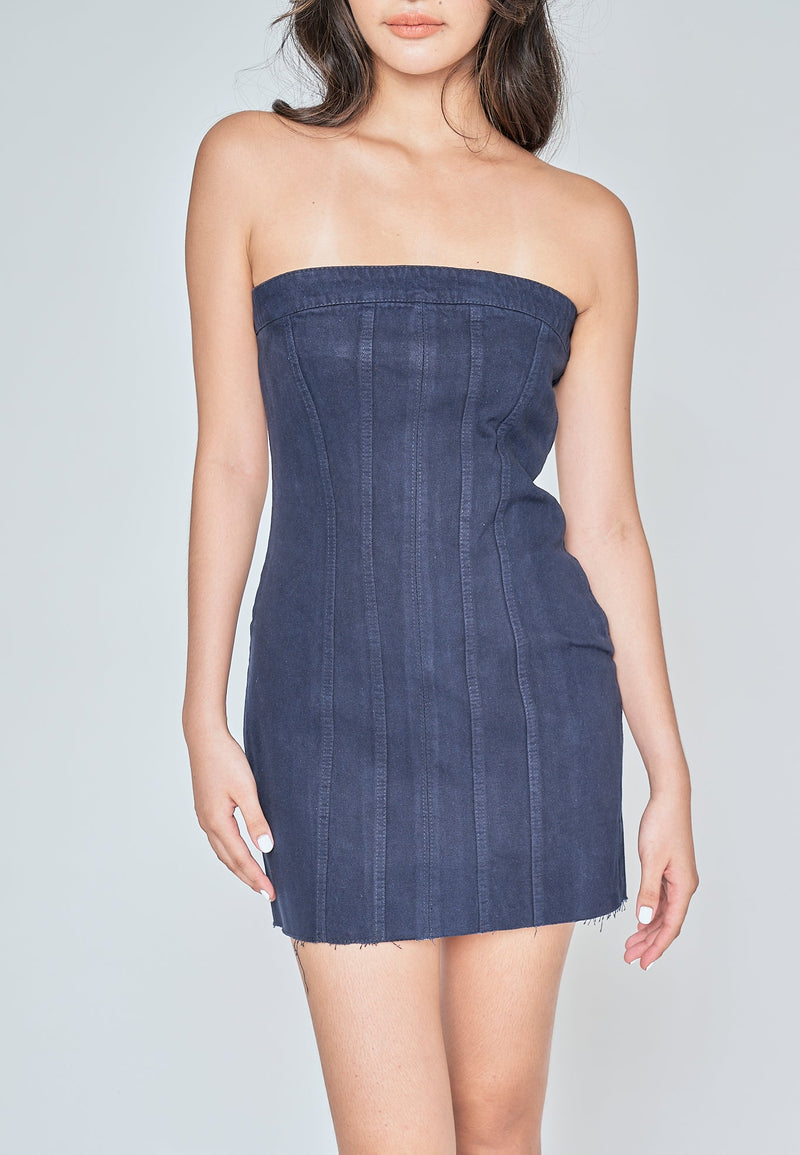 Maliyah Dark Blue Denim Lined Tube Mini Dress