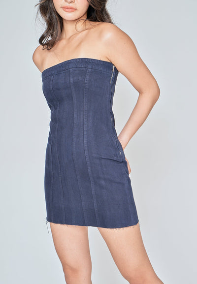 Maliyah Dark Blue Denim Lined Tube Mini Dress