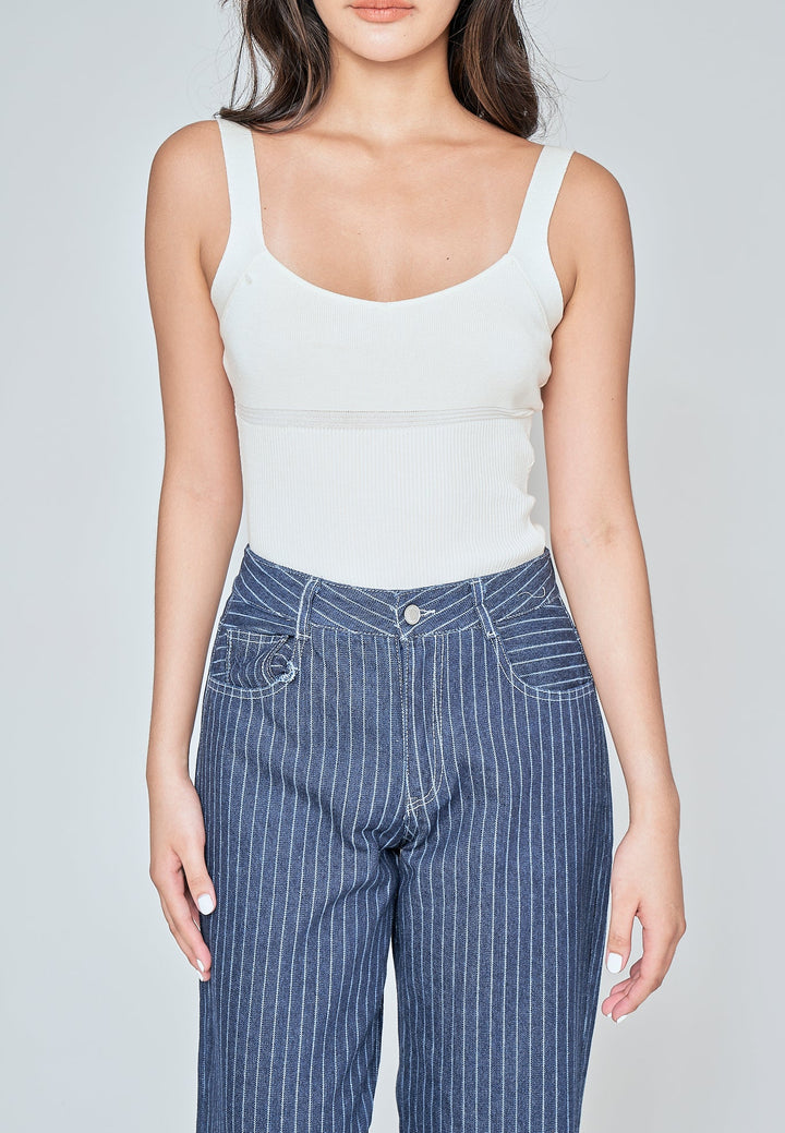 Siona Off White Knitted Scoop Neck Sleeveless Bodysuit
