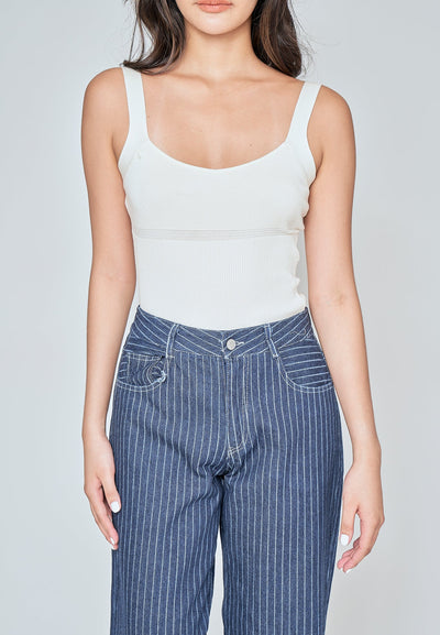 Siona Off White Knitted Scoop Neck Sleeveless Bodysuit