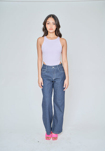 Kady Lilac Crew Neck Sleeveless High Cut Bodysuit