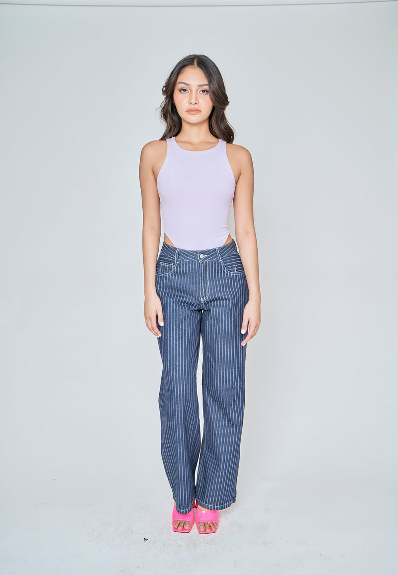Kady Lilac Crew Neck Sleeveless High Cut Bodysuit