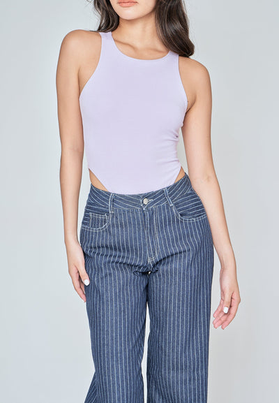 Kady Lilac Crew Neck Sleeveless High Cut Bodysuit