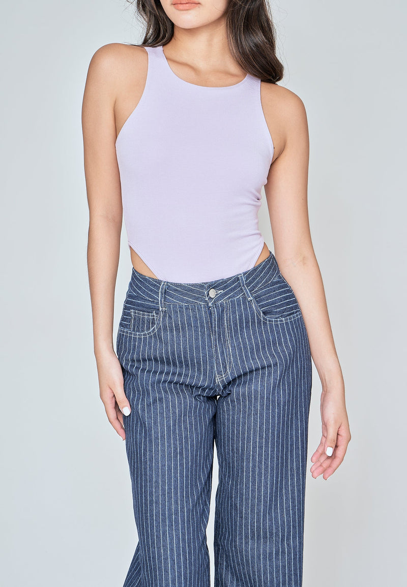 Kady Lilac Crew Neck Sleeveless High Cut Bodysuit
