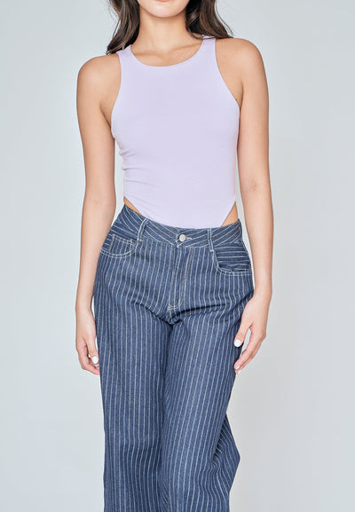 Kady Lilac Crew Neck Sleeveless High Cut Bodysuit