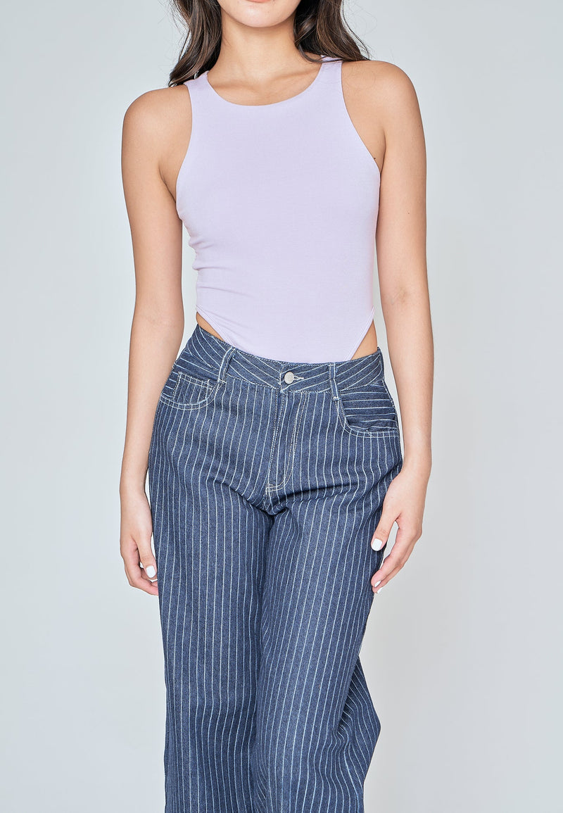 Kady Lilac Crew Neck Sleeveless High Cut Bodysuit