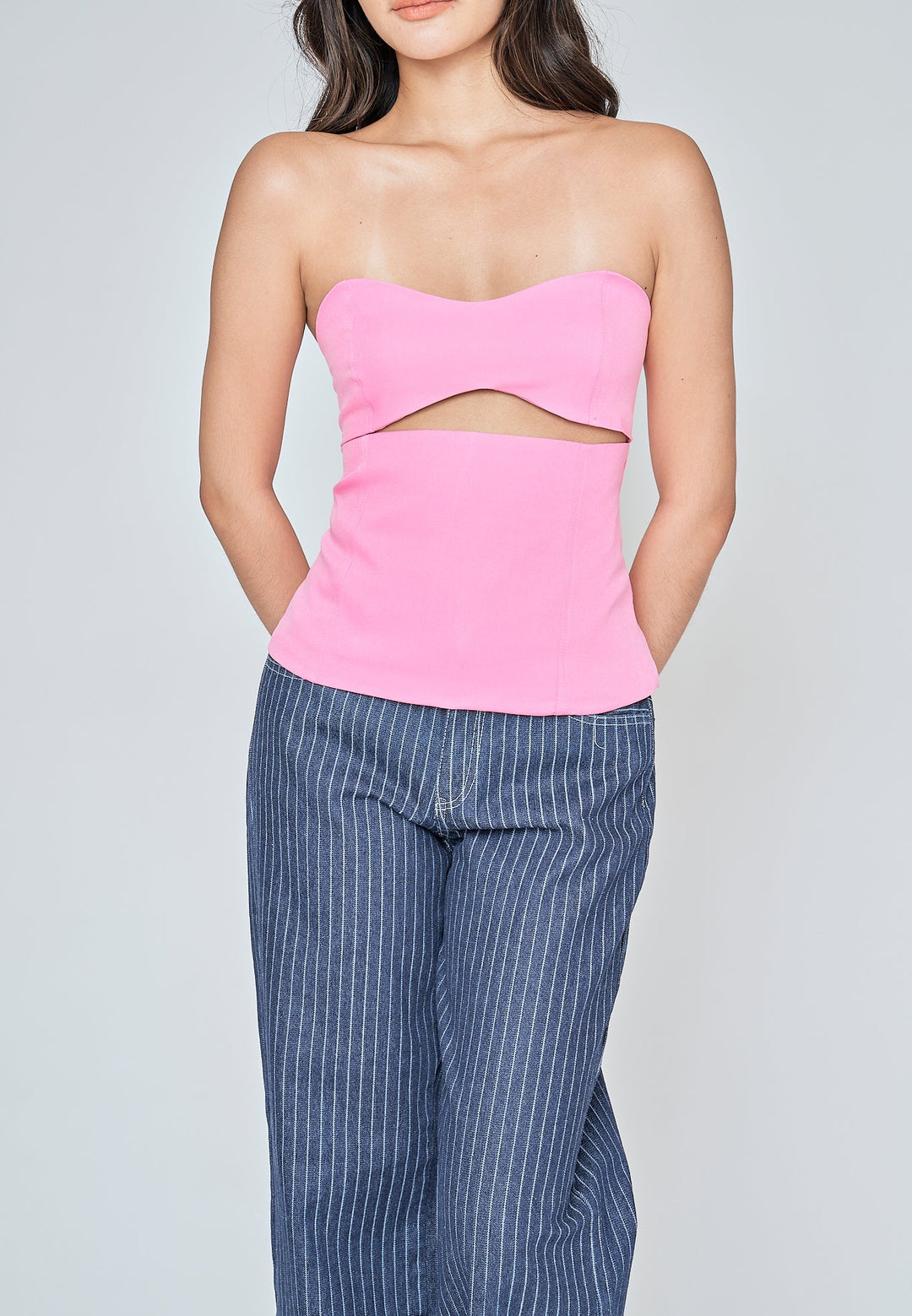 Howey Pink Sweetheart Neckline Hollow Underbust Tube Top