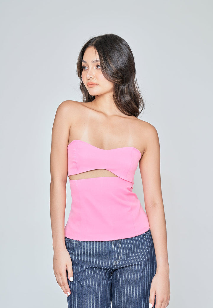 Howey Pink Sweetheart Neckline Hollow Underbust Tube Top