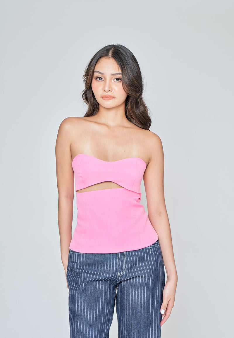 Howey Pink Sweetheart Neckline Hollow Underbust Tube Top