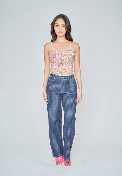 Parthena Pink Floral Print Shaped Bust Lined Sleeveless Top