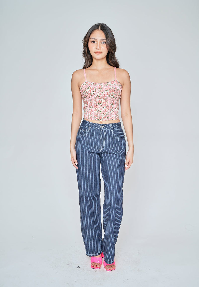 Parthena Pink Floral Print Shaped Bust Lined Sleeveless Top