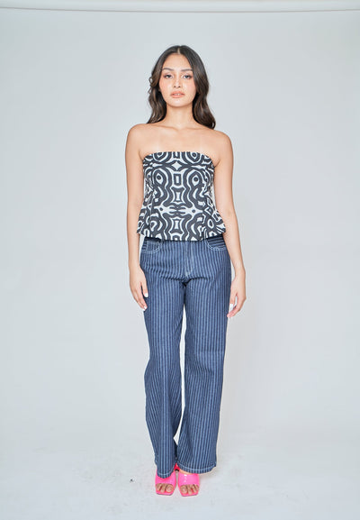 Iryss Black and White Pattern Lined Tube Top