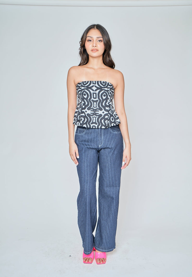 Iryss Black and White Pattern Lined Tube Top