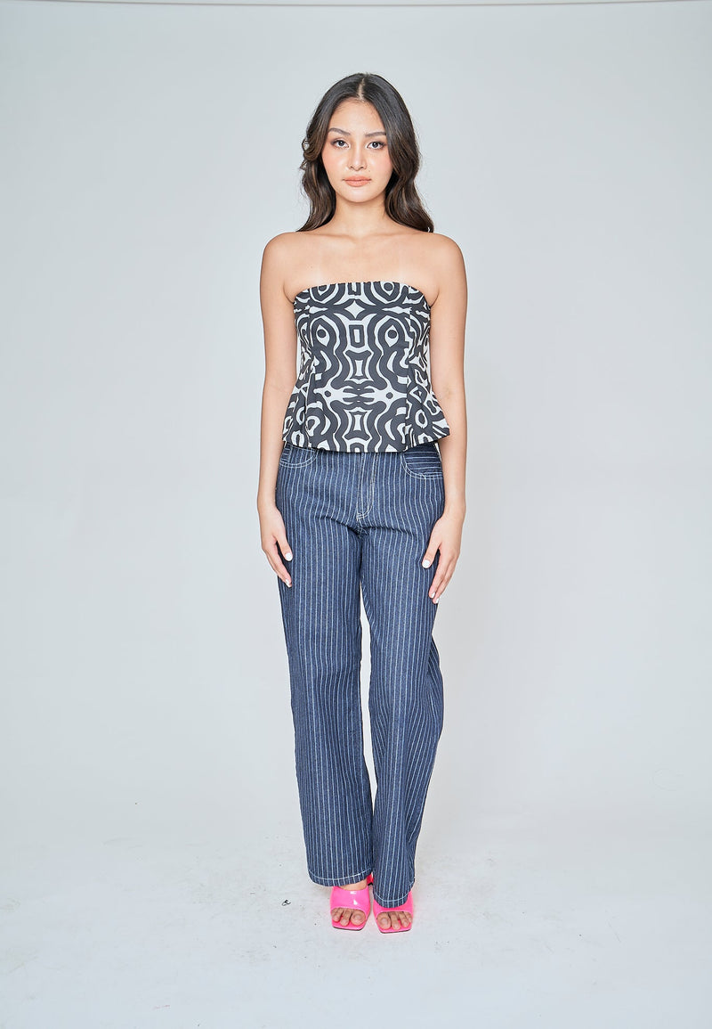 Iryss Black and White Pattern Lined Tube Top