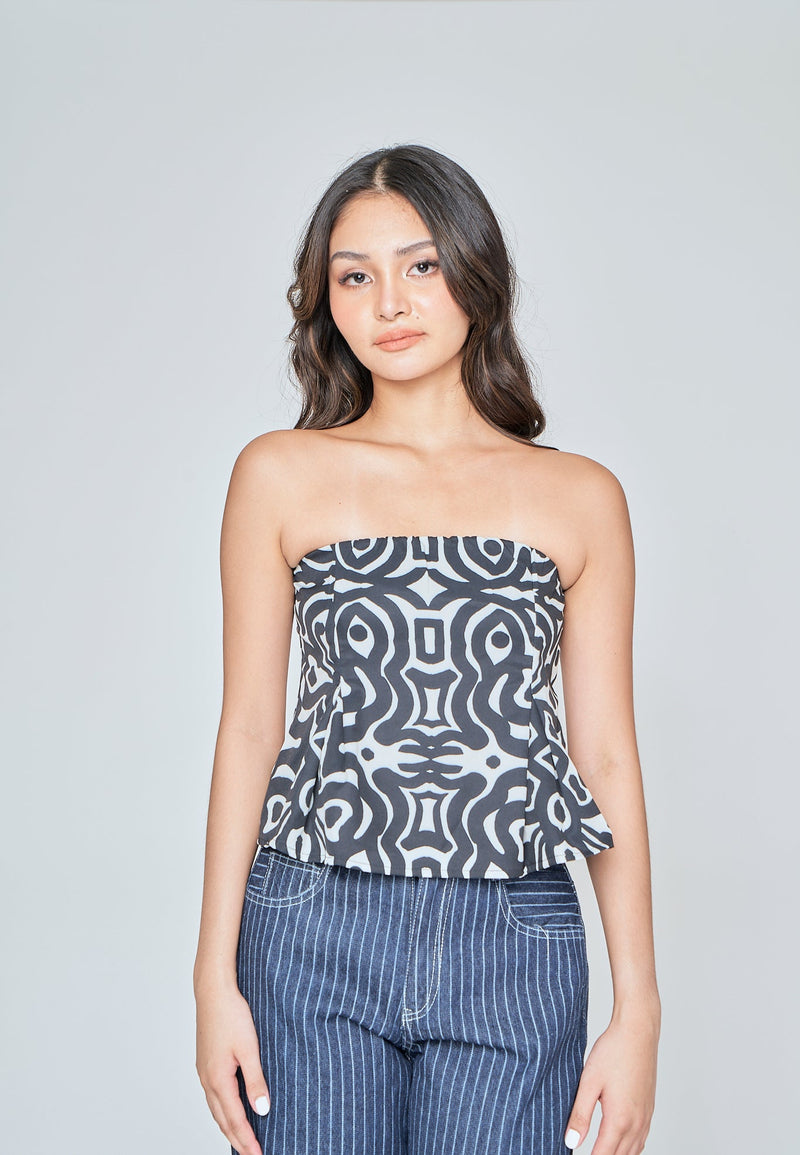 Iryss Black and White Pattern Lined Tube Top