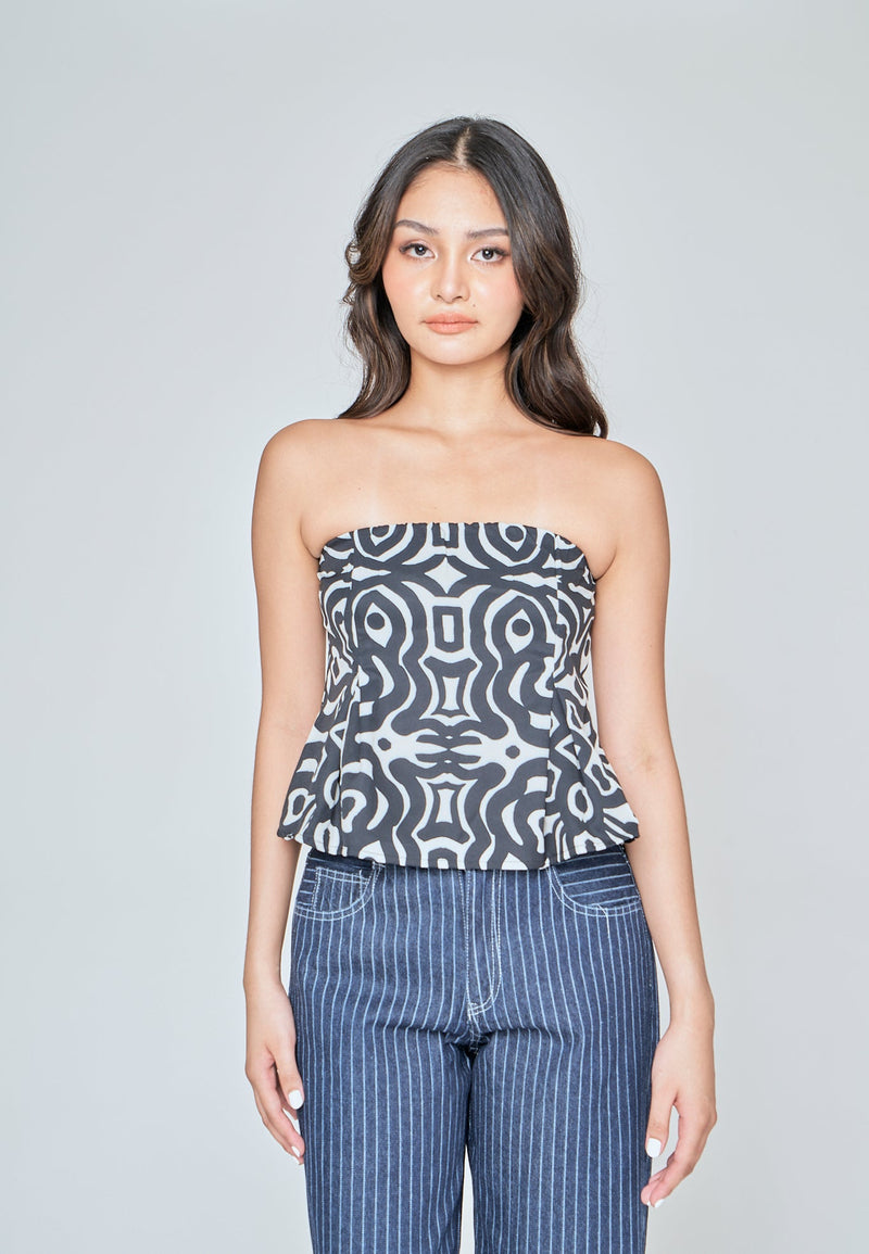Iryss Black and White Pattern Lined Tube Top