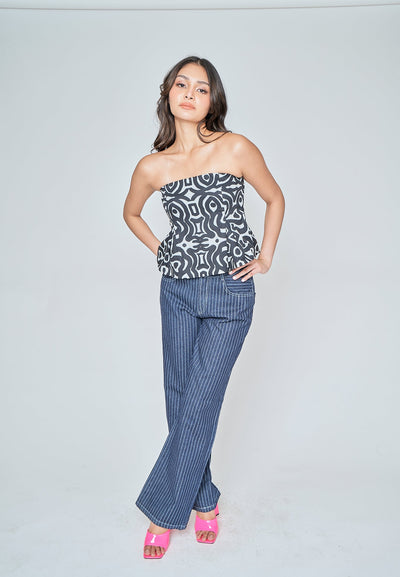 Iryss Black and White Pattern Lined Tube Top