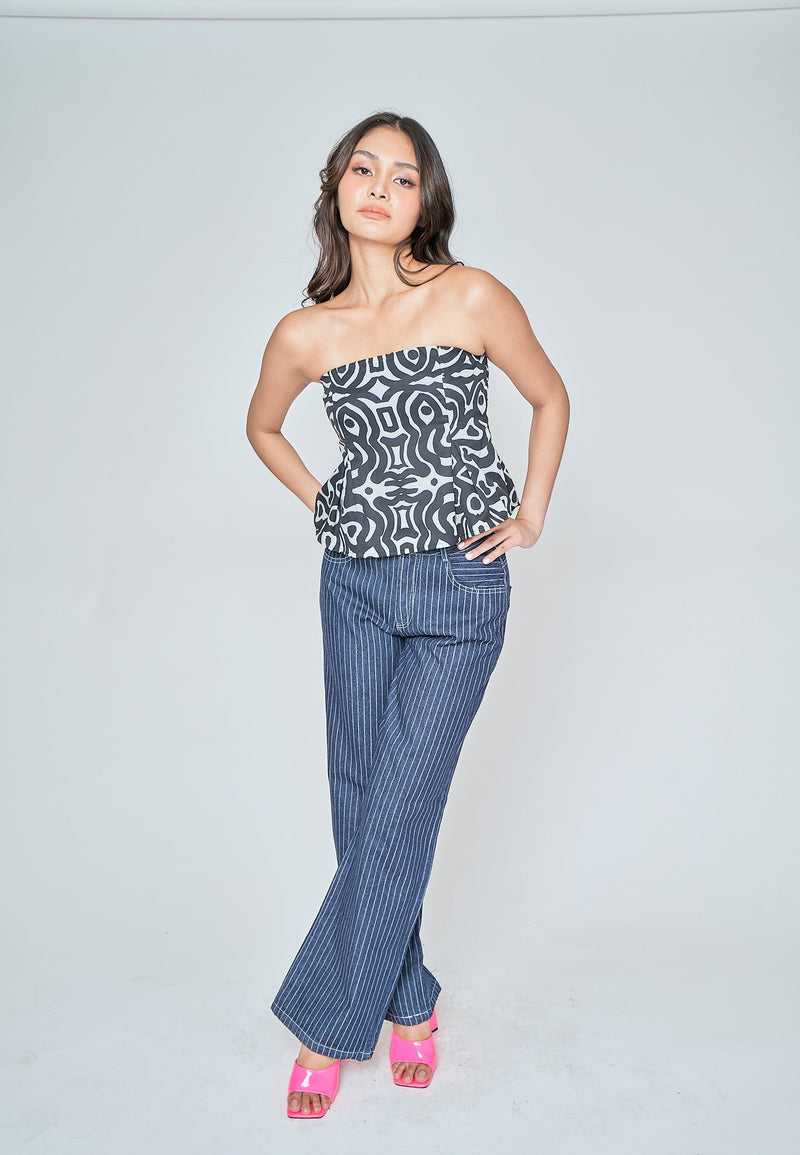Iryss Black and White Pattern Lined Tube Top