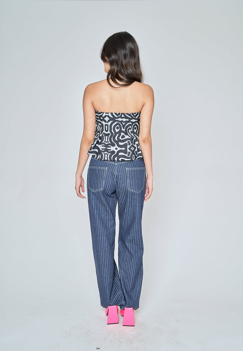 Iryss Black and White Pattern Lined Tube Top
