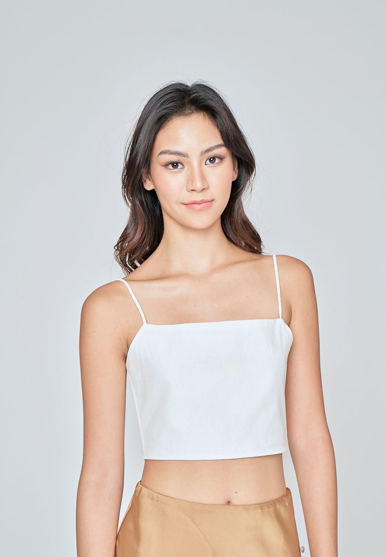 Fumi White Linen Sleeveless Self Tie Strap Zipper Back Top