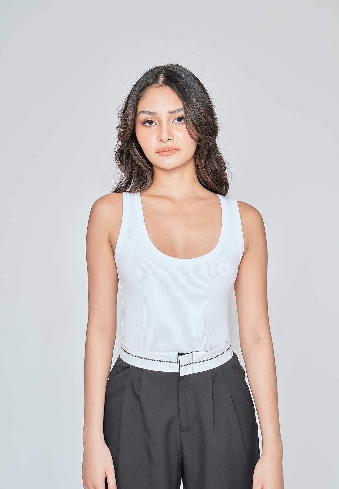 Sadira White Knitted Scoop Neck Sleeveless Bodysuit