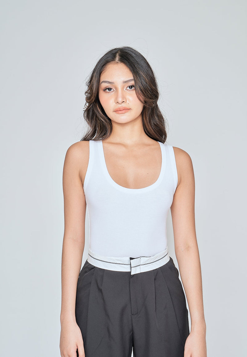 Sadira White Knitted Scoop Neck Sleeveless Bodysuit
