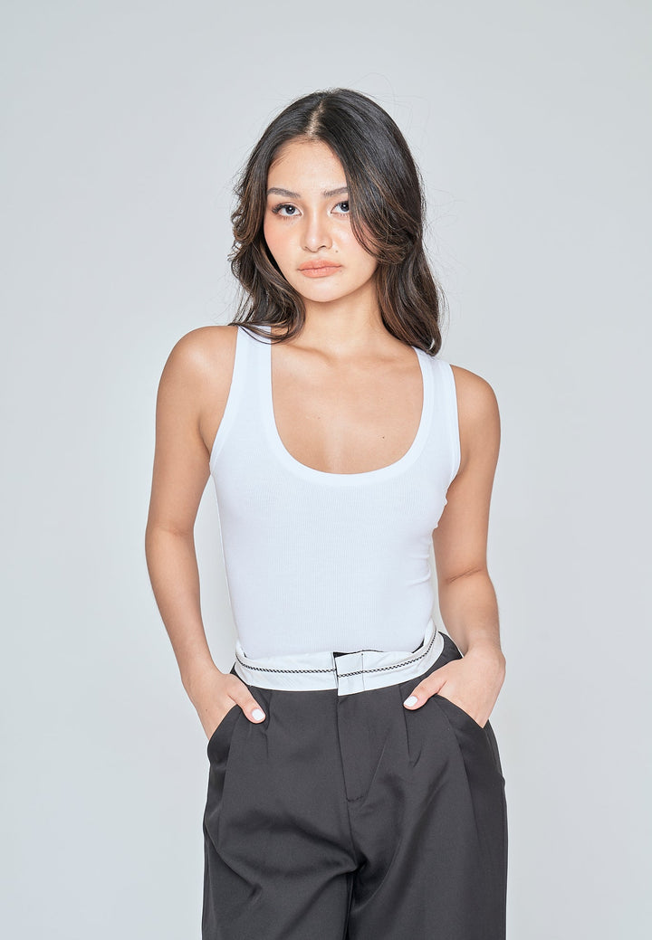 Sadira White Knitted Scoop Neck Sleeveless Bodysuit