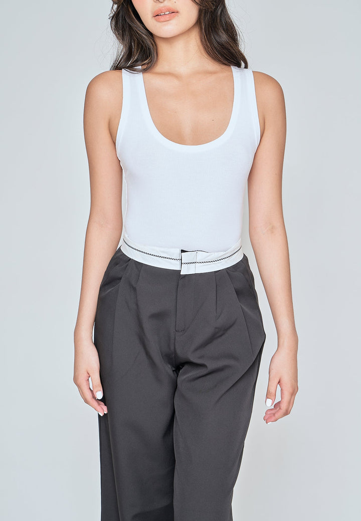 Sadira White Knitted Scoop Neck Sleeveless Bodysuit