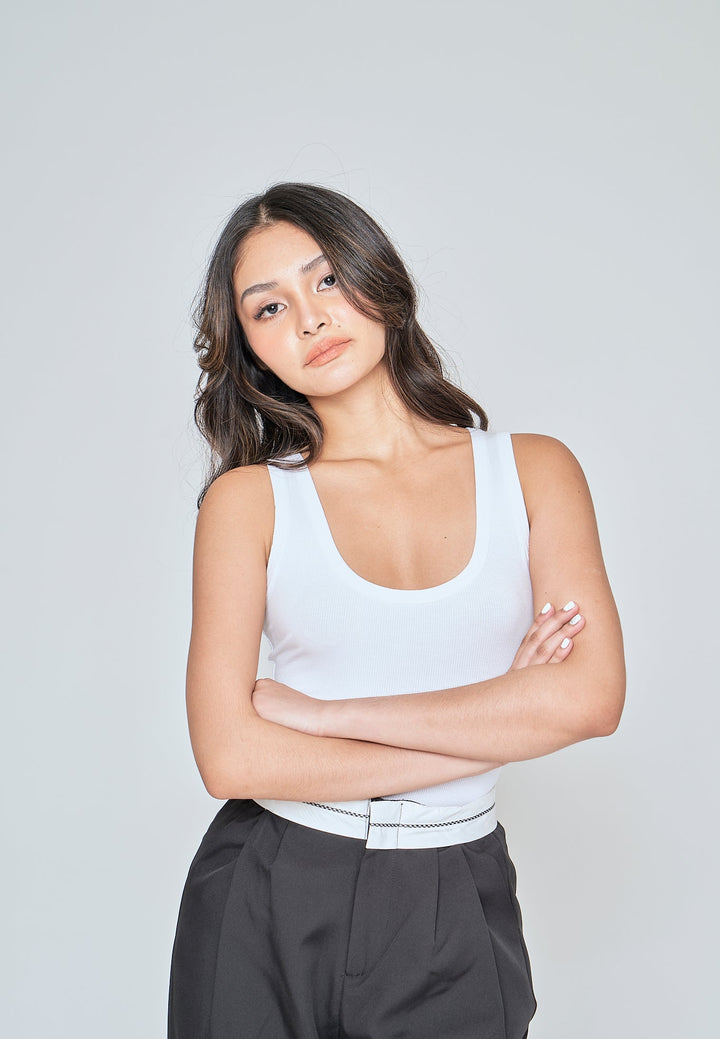 Sadira White Knitted Scoop Neck Sleeveless Bodysuit