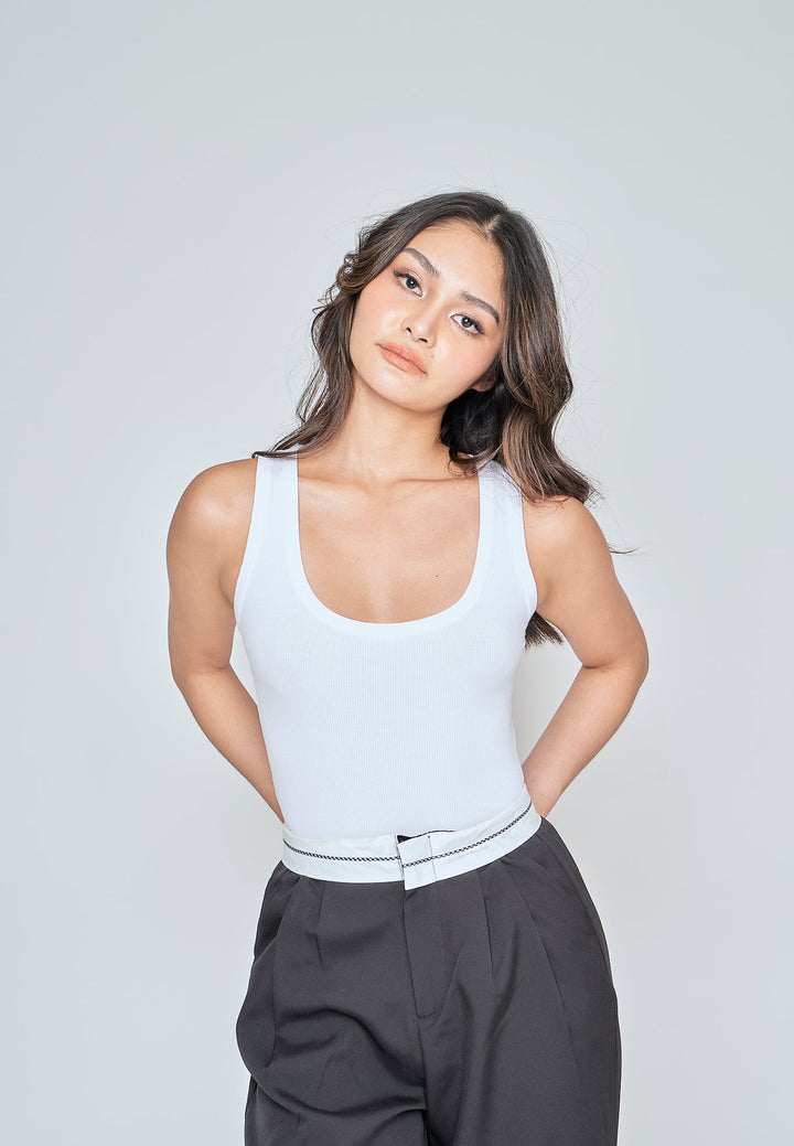 Sadira White Knitted Scoop Neck Sleeveless Bodysuit
