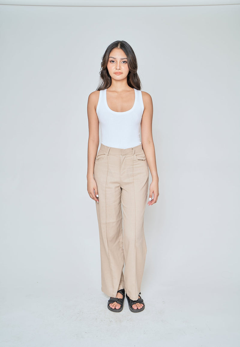 Jensen Beige Zipper Fly Lined Straight Cut Trouser
