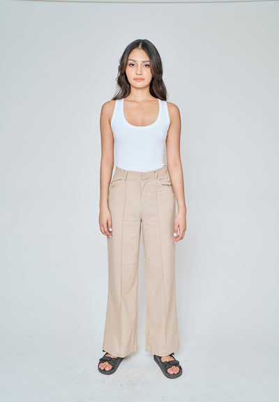 Jensen Beige Zipper Fly Lined Straight Cut Trouser