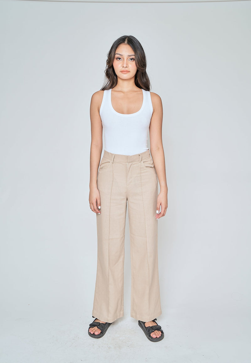 Jensen Beige Zipper Fly Lined Straight Cut Trouser