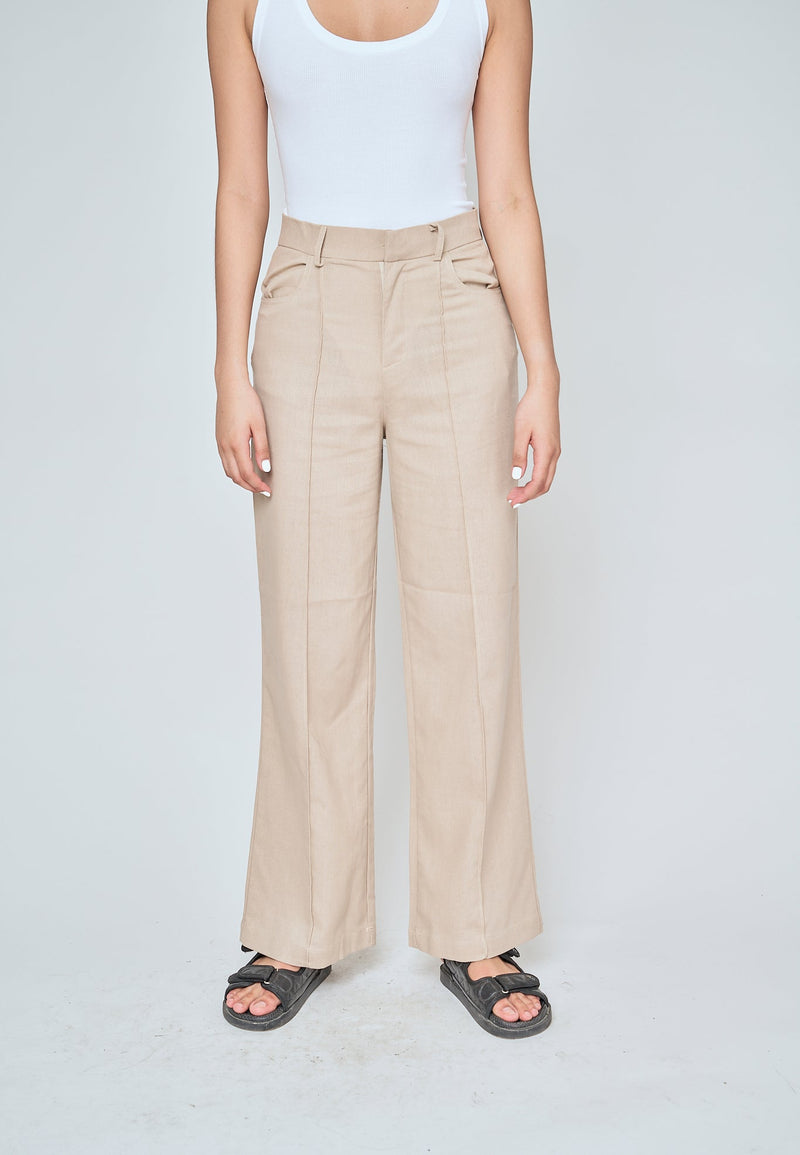 Jensen Beige Zipper Fly Lined Straight Cut Trouser