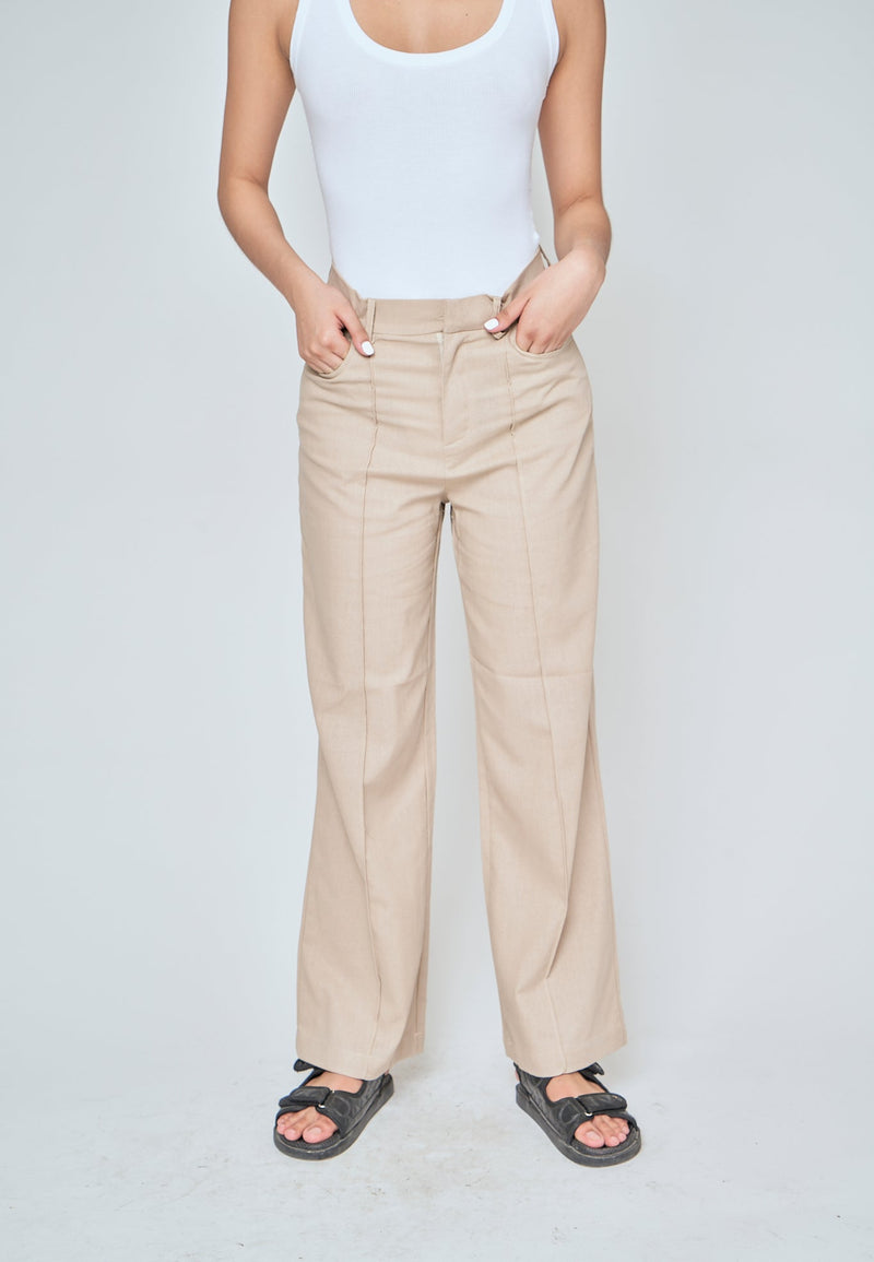 Jensen Beige Zipper Fly Lined Straight Cut Trouser