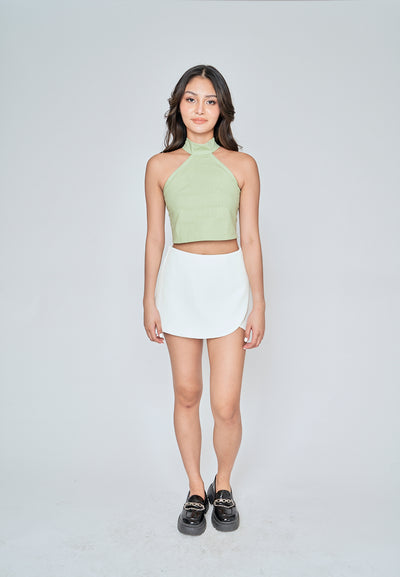 Markl Sage Linen Sleeveless Turtle Neck Halter Top