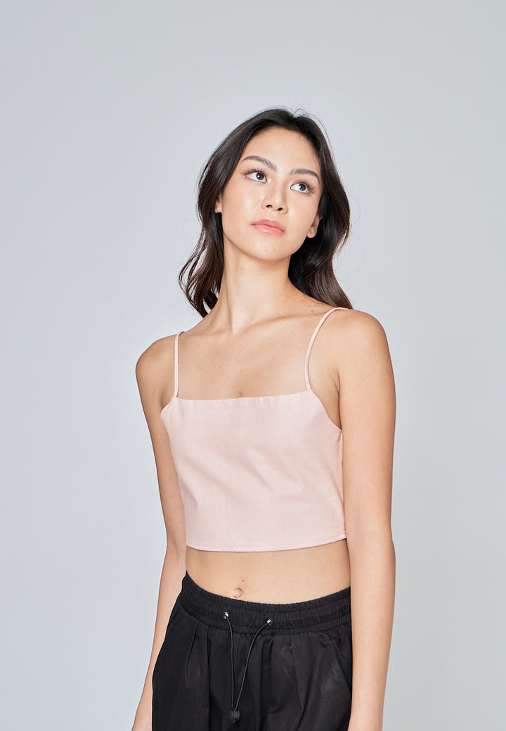 Fumi Pink Linen Sleeveless Self Tie Strap Zipper Back Top