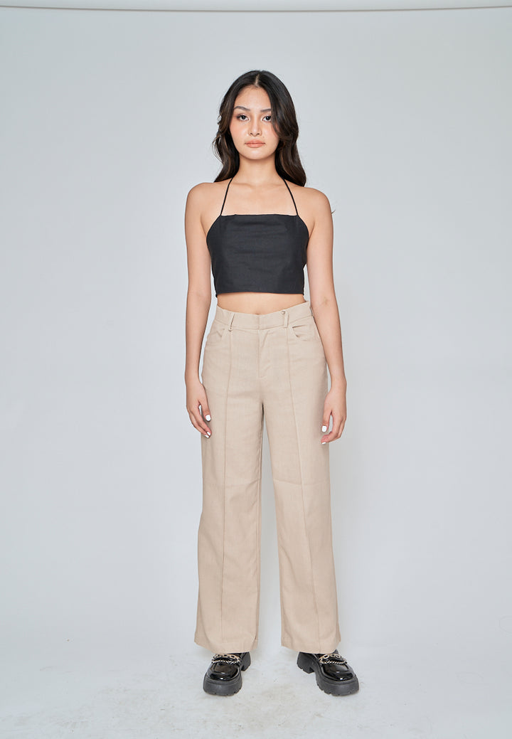Fumi Black Linen Sleeveless Self Tie Strap Zipper Back Top