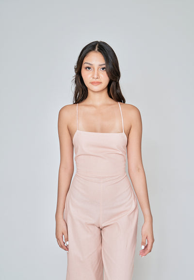 Rafaela Pink Linen Sleeveless Criss Cross Zipper Back Jumpsuit