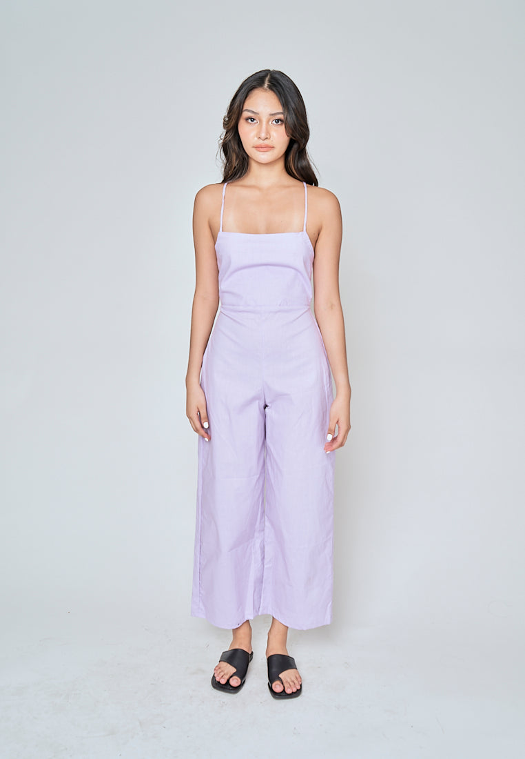 Rafaela Purple Linen Sleeveless Criss Cross Zipper Back Jumpsuit