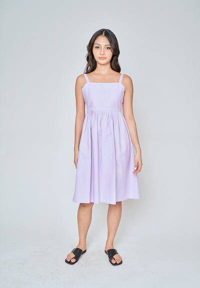 Yoshie Purple Sleeveless Zipper Back Pleated Side Slit Midi Dress