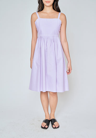 Yoshie Purple Sleeveless Zipper Back Pleated Side Slit Midi Dress