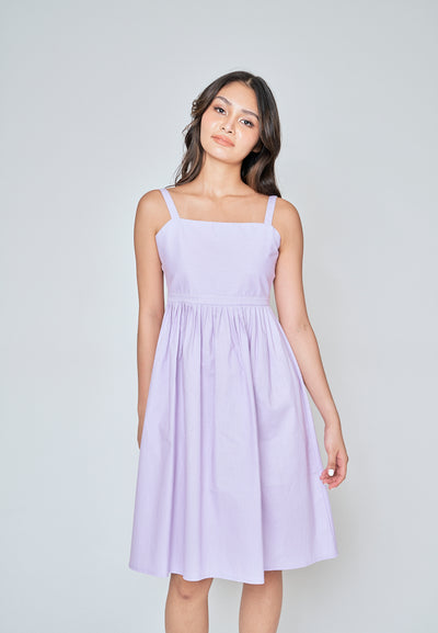 Yoshie Purple Sleeveless Zipper Back Pleated Side Slit Midi Dress