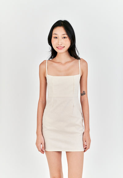 Umi Off White Linen Sleeveless Zipper Back Mini Dress