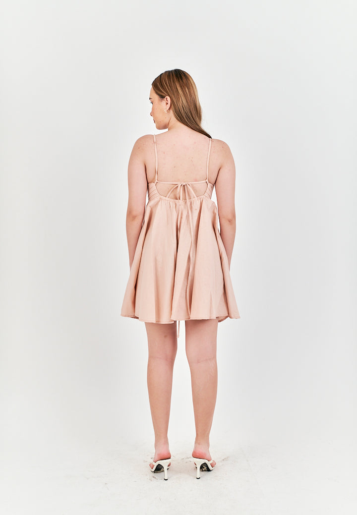 Seita Pink Linen Pleated Sleeveless Criss Cross Zipper Back Mini Dress