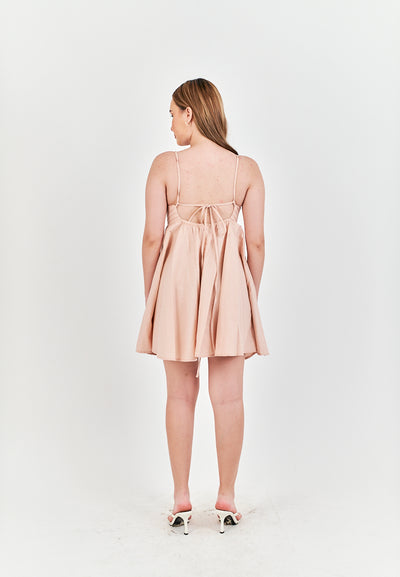 Seita Pink Linen Pleated Sleeveless Criss Cross Zipper Back Mini Dress