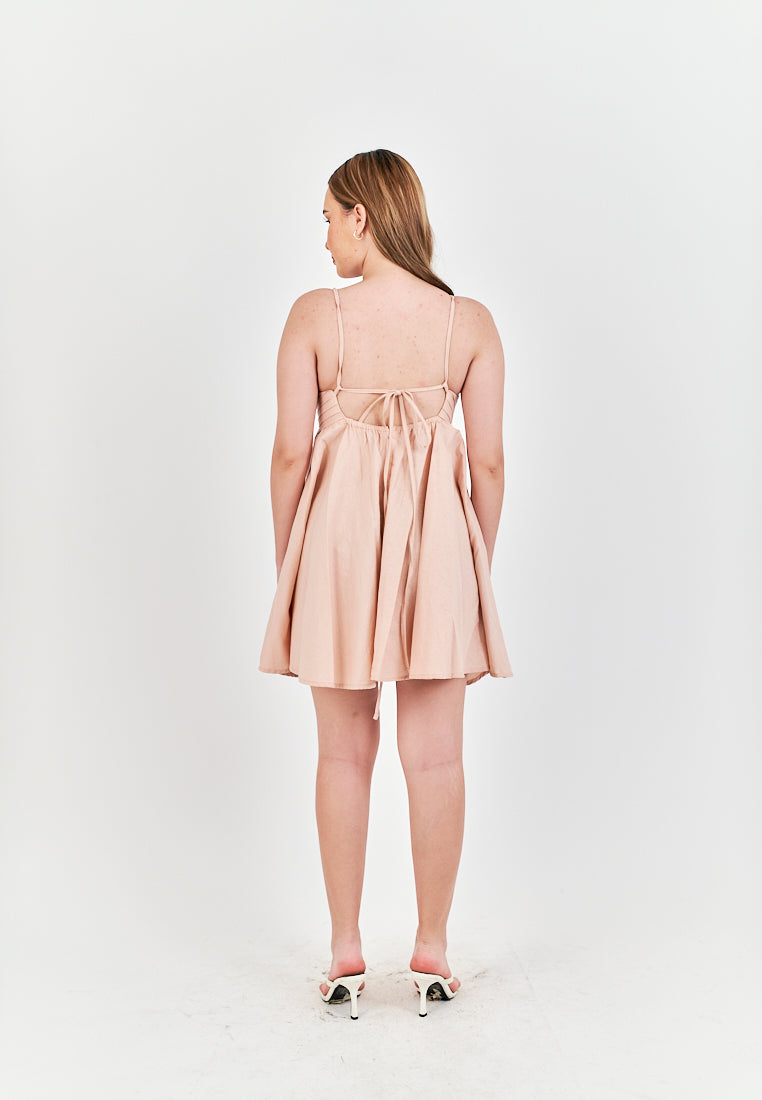 Seita Pink Linen Pleated Sleeveless Criss Cross Zipper Back Mini Dress