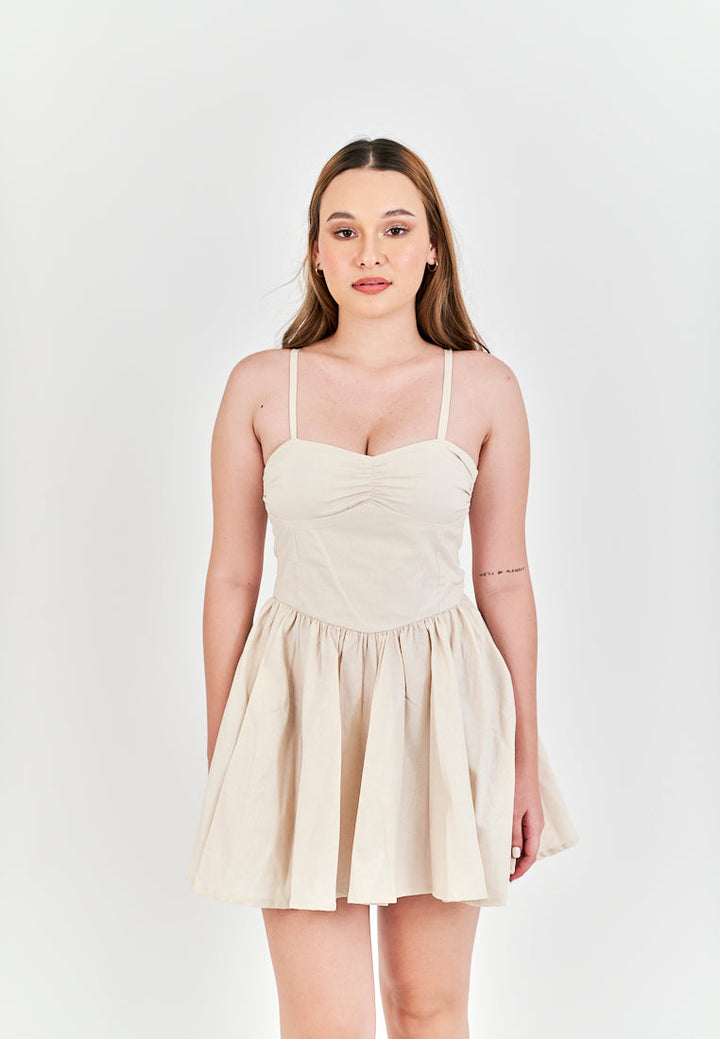 Arrietty Off White Sweetheart Neckline Sleeveless Smocked Zipper Back Mini Dress