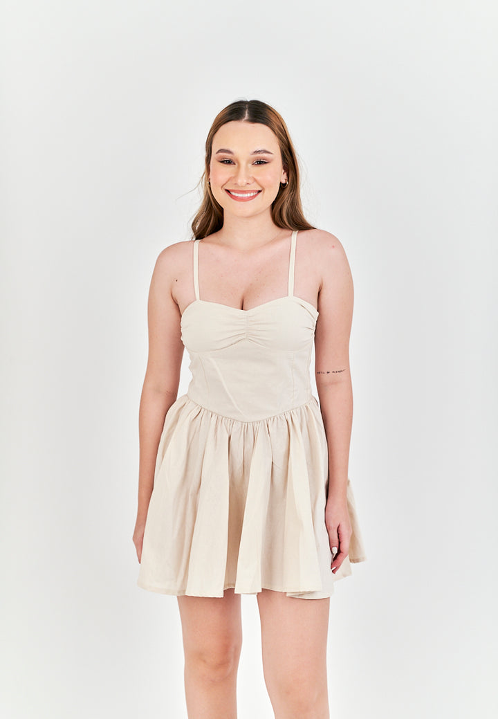 Arrietty Off White Sweetheart Neckline Sleeveless Smocked Zipper Back Mini Dress